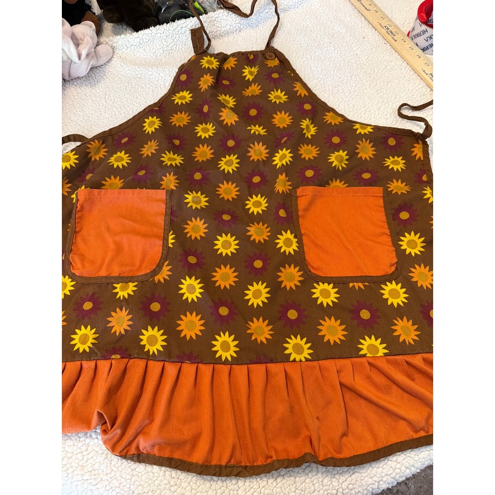 Brother Sister Design Studio Sunflower Ruffle Bib Apron Brown Orange Floral 2010